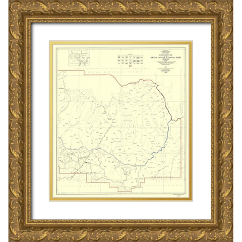 Grand Canyon East Half Arizona - USGS 1927 Gold Ornate Wood Framed Art Print with Double Matting by USGS