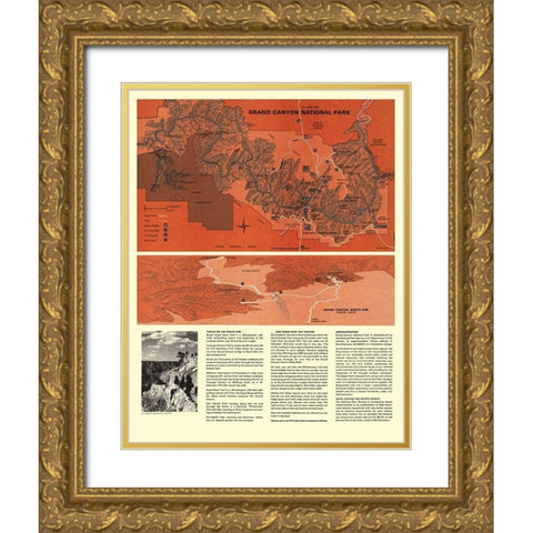 Grand Canyon North Rim Arizonia - USPS 1975 Gold Ornate Wood Framed Art Print with Double Matting by Park Services