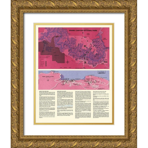 Grand Canyon South Rim Arizona - USPS 1975 Gold Ornate Wood Framed Art Print with Double Matting by Park Services