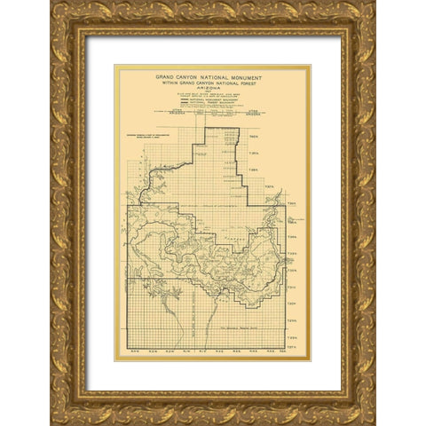 Grand Canyon National Monument Arizona Sheet Gold Ornate Wood Framed Art Print with Double Matting by USGS