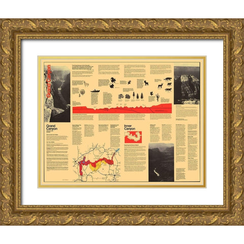 Grand Canyon Visitors Brochure - USPS 1977 Gold Ornate Wood Framed Art Print with Double Matting by Park Services