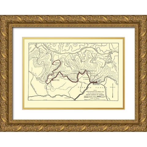Hermit Rim Road, Trail Grand Canyon 1915 Gold Ornate Wood Framed Art Print with Double Matting by Rand McNally
