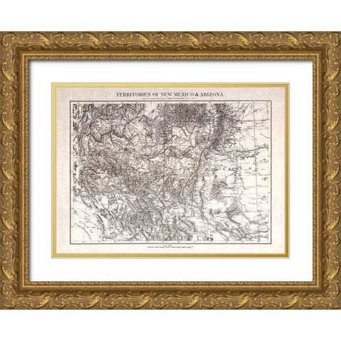 New Mexico Arizona Territories - USGS 1879  Gold Ornate Wood Framed Art Print with Double Matting by USGS
