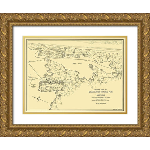 Grand Canyon North Rim Guide Gold Ornate Wood Framed Art Print with Double Matting by Park Services