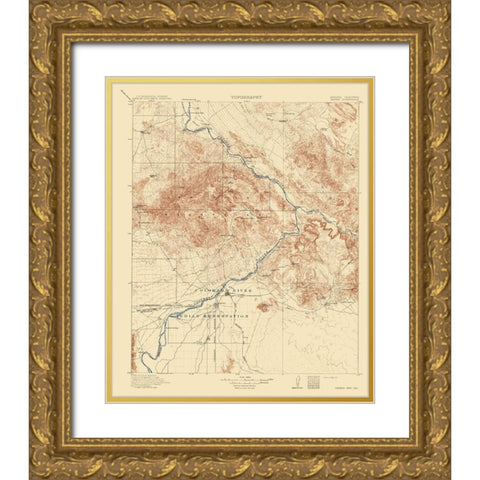 Parker Arizona California Quad - USGS 1911 Gold Ornate Wood Framed Art Print with Double Matting by USGS