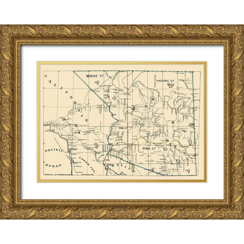 Arizona, California - Brown 1866 Gold Ornate Wood Framed Art Print with Double Matting by Brown