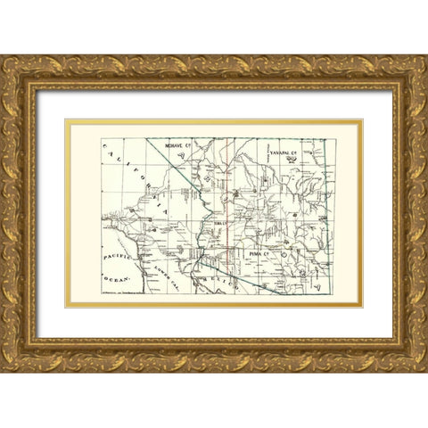 Arizona Guide Book of the Pacific - Brown 1866 Gold Ornate Wood Framed Art Print with Double Matting by Brown