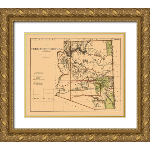 Arizona Territory - General Land Office 1876 Gold Ornate Wood Framed Art Print with Double Matting by General Land Office