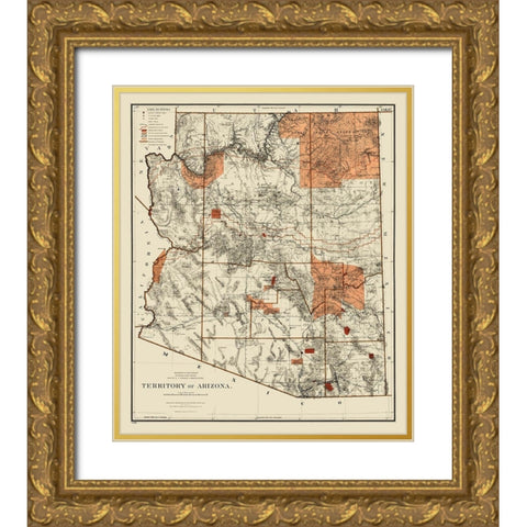 Arizona Territory - General Land Office 1887 Gold Ornate Wood Framed Art Print with Double Matting by General Land Office