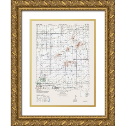 Alpine Butte Sheet - US Army 1943 Gold Ornate Wood Framed Art Print with Double Matting by US Army