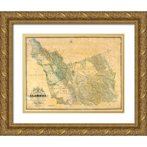 Alameda California - Higley 1857 Gold Ornate Wood Framed Art Print with Double Matting by Higley
