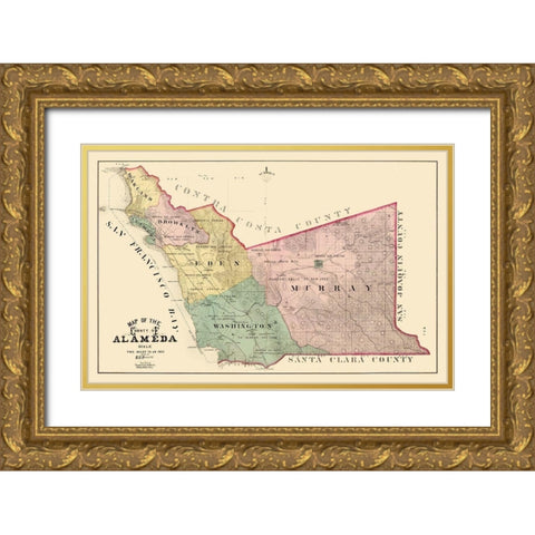 Alameda California Landowner - Thompson 1878 Gold Ornate Wood Framed Art Print with Double Matting by Thompson