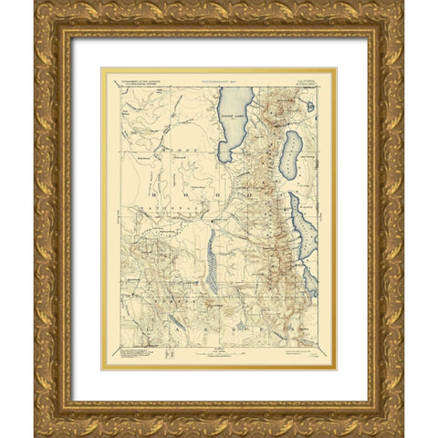 Alhambra California Sheet - USGS 1892 Gold Ornate Wood Framed Art Print with Double Matting by USGS