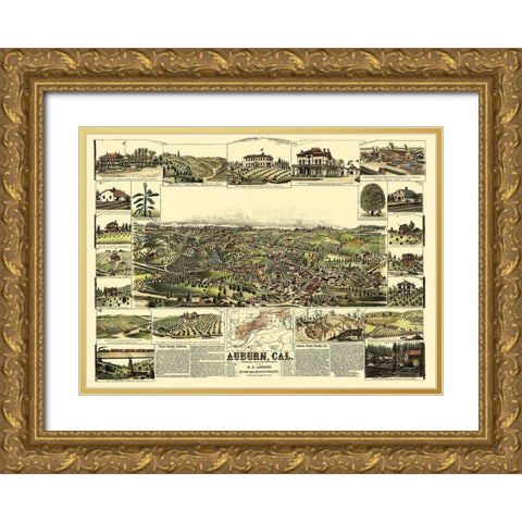 Auburn California - Lardner 1887 Gold Ornate Wood Framed Art Print with Double Matting by Lardner