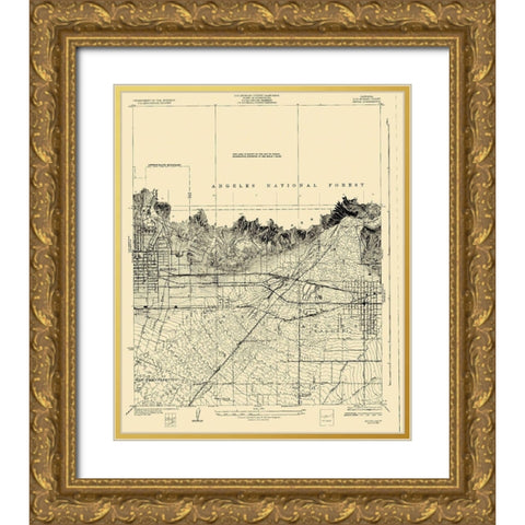Azusa California Quad - USGS 1928 Gold Ornate Wood Framed Art Print with Double Matting by USGS