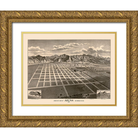 Azusa California - Moore 1887  Gold Ornate Wood Framed Art Print with Double Matting by Moore