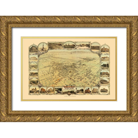 Bakersfield California - Stone 1901  Gold Ornate Wood Framed Art Print with Double Matting by Stone