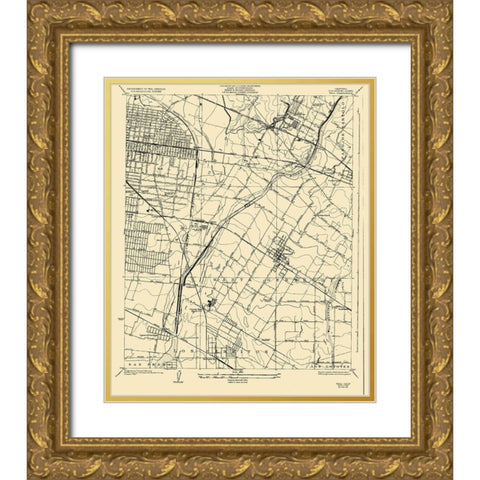 Bell California Quad - USGS 1925 Gold Ornate Wood Framed Art Print with Double Matting by USGS