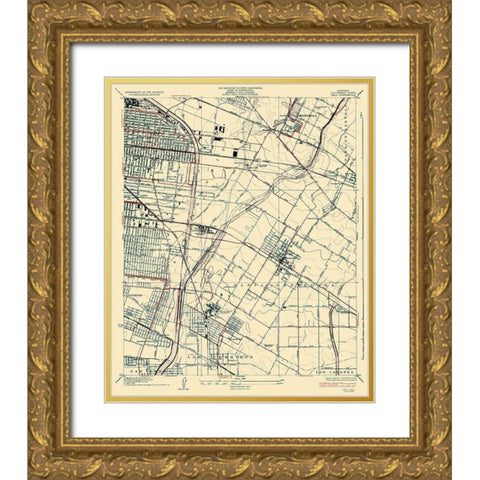 Bell California Quad - USGS 1936 Gold Ornate Wood Framed Art Print with Double Matting by USGS