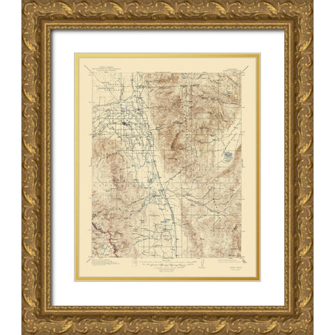 Bishop California Quad - USGS 1913 Gold Ornate Wood Framed Art Print with Double Matting by USGS