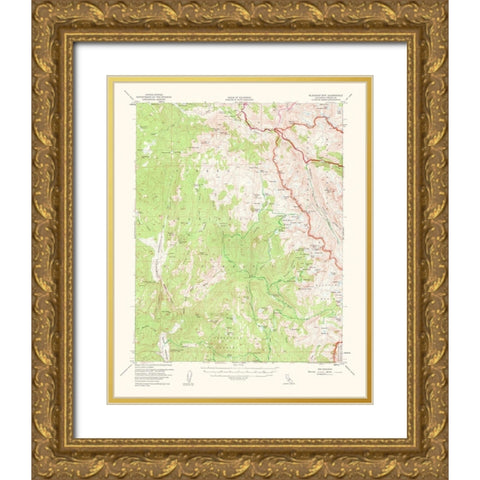 Blackcap Mountain California Quad - USGS 1962 Gold Ornate Wood Framed Art Print with Double Matting by USGS