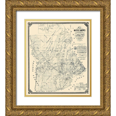 Butte California Landowner - Henning 1862 Gold Ornate Wood Framed Art Print with Double Matting by Henning