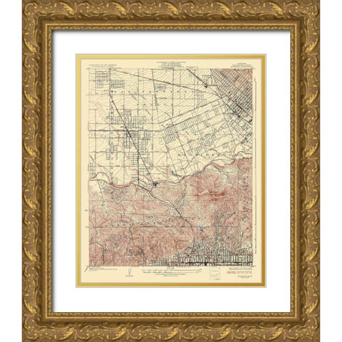 Burbank California Quad - USGS 1926 Gold Ornate Wood Framed Art Print with Double Matting by USGS