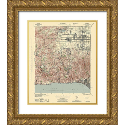 Calabasas California Quad - USGS 1944 Gold Ornate Wood Framed Art Print with Double Matting by USGS