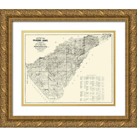 Calaveras California Mines  Mining Claims Gold Ornate Wood Framed Art Print with Double Matting by Walkup