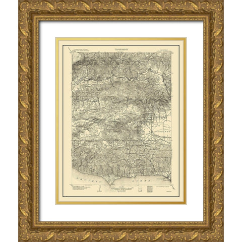 Camulos California Quad - USGS 1903 Gold Ornate Wood Framed Art Print with Double Matting by USGS