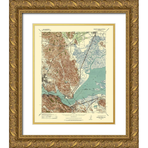 Carquinez Straight California - US Army 1940 Gold Ornate Wood Framed Art Print with Double Matting by US Army