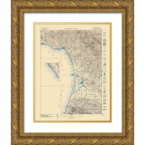 Cayucos California Quad - USGS 1897 Gold Ornate Wood Framed Art Print with Double Matting by USGS