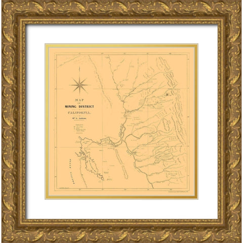 California Mining- Jackson 1850  Gold Ornate Wood Framed Art Print with Double Matting by Jackson