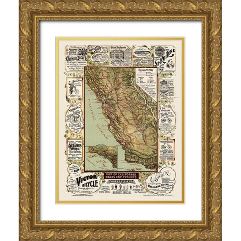 California Cyclers - Blum 1895  Gold Ornate Wood Framed Art Print with Double Matting by Blum