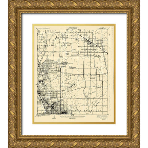 Clearwater California Quad - USGS 1925 Gold Ornate Wood Framed Art Print with Double Matting by USGS