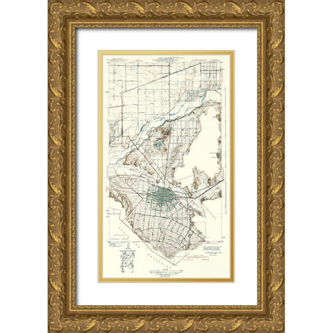 Corona Vicinity California - USGS 1942 Gold Ornate Wood Framed Art Print with Double Matting by USGS