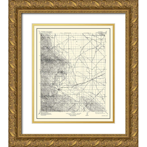 Coalinga California Quad - USGS 1912 Gold Ornate Wood Framed Art Print with Double Matting by USGS