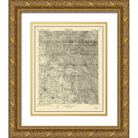 Dinuba California Quad - USGS 1924 Gold Ornate Wood Framed Art Print with Double Matting by USGS