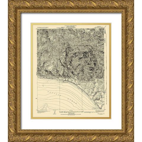 Dume Point California Quad - USGS 1932 Gold Ornate Wood Framed Art Print with Double Matting by USGS