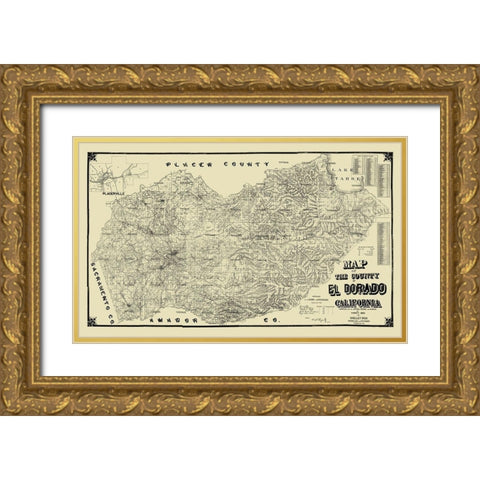 El Dorado California Landowner - Punnett 1895 Gold Ornate Wood Framed Art Print with Double Matting by Punnett