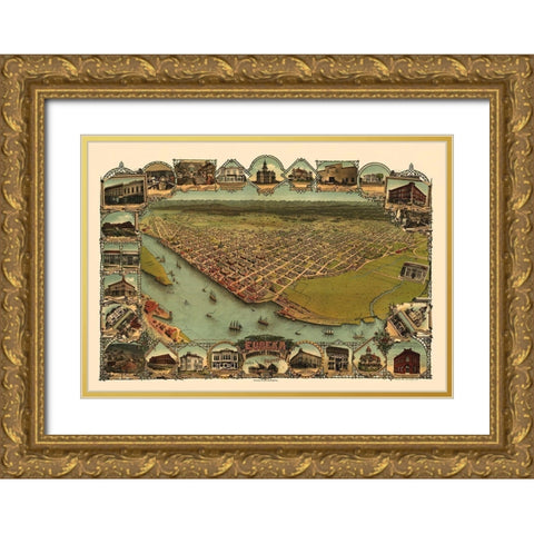 Eureka California - Britton 1902 Gold Ornate Wood Framed Art Print with Double Matting by Britton