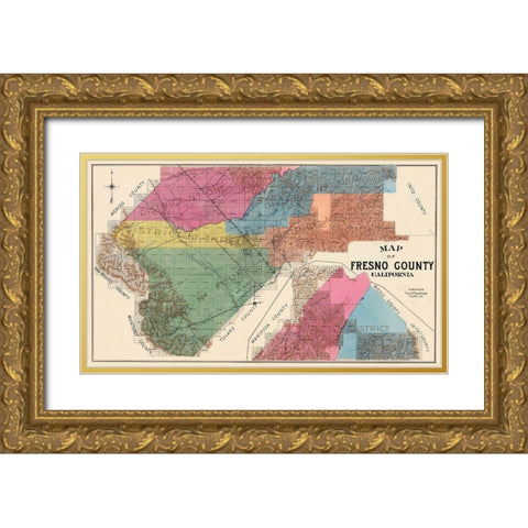 Fresno California - Thompson 1891 Gold Ornate Wood Framed Art Print with Double Matting by Thompson