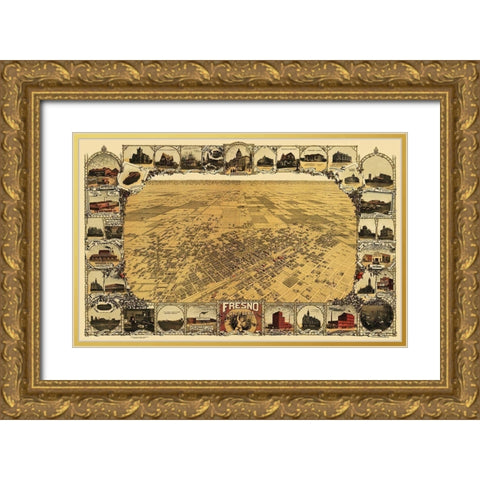 Fresno California - Klein 1901 Gold Ornate Wood Framed Art Print with Double Matting by Klein