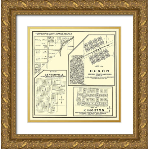 Huron, Kingston, Centerville California Landowner Gold Ornate Wood Framed Art Print with Double Matting by Thomas