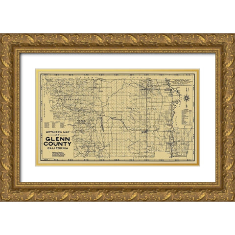 Glenn California - Metsker 1936 Gold Ornate Wood Framed Art Print with Double Matting by Metsker