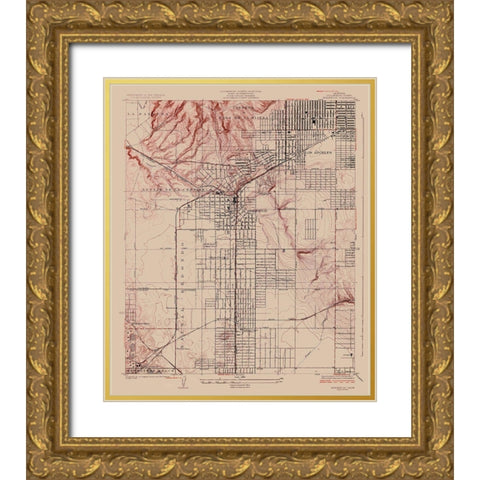 Inglewood California Quad - USGS 1924 Gold Ornate Wood Framed Art Print with Double Matting by USGS