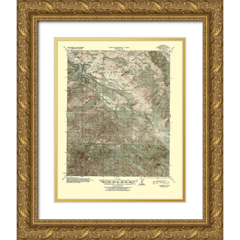 Jamesburg California Quad - USGS 1940 Gold Ornate Wood Framed Art Print with Double Matting by USGS
