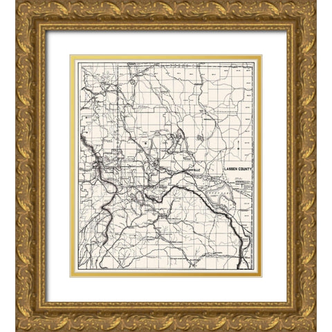 Lassen California - Morton 1929 Gold Ornate Wood Framed Art Print with Double Matting by Morton