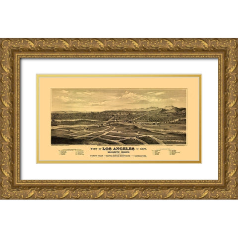 Los Angeles California - Glover 1877  Gold Ornate Wood Framed Art Print with Double Matting by Glover