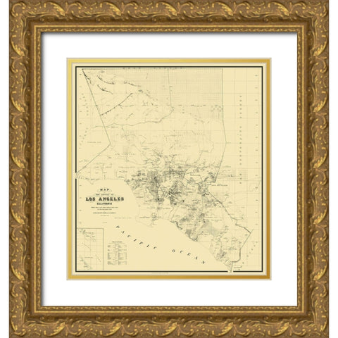 Los Angeles California Landowner - Wildy 1877 Gold Ornate Wood Framed Art Print with Double Matting by Wildy